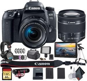 Canon EOS 77D DSLR Camera with 18-55mm Lens (International Model) (1892C016) W/Bag, Extra Battery, LED Light, Mic, Filte