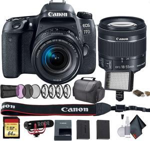Canon EOS 77D DSLR Camera with 18-55mm Lens (International Model) (1892C016) W/Bag, Extra Battery, LED Light, Mic, Filte