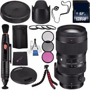 Sigma 50-100mm f/1.8 DC HSM Art Lens for Canon EF #693954 + 82mm 3 Piece Filter Kit + 128GB SDXC Memory Card + Lens Pen Cleaner + Cloth + Flexible Tripod Bundle (International Model No Warranty)