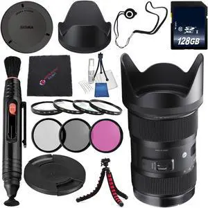 Sigma 18-35mm f/1.8 DC HSM Art Lens for Canon #210101 + 72mm 3 Piece Filter Kit + 128GB SDXC Card + Lens Pen Cleaner + Microfiber Cleaning Cloth Bundle