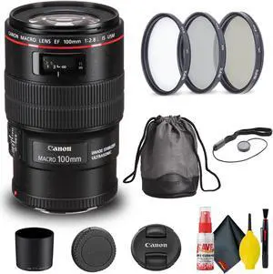 Canon EF 100mm f/2.8L Macro IS USM Lens (3554B002) + Filter Kit + More