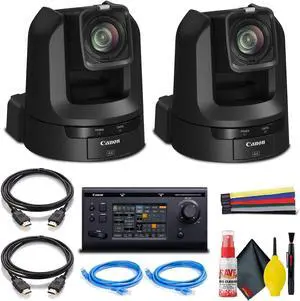 2 x Canon CR-N300 4K NDI PTZ Camera with 20x Zoom - Dual Bundle With Remote