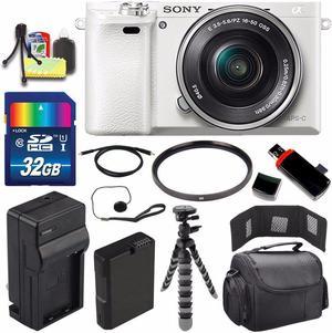 Refurbished Sony Alpha a6000 Mirrorless Digital Camera with 1650mm Lens White  Battery  Charger  32GB Bundle 2  International