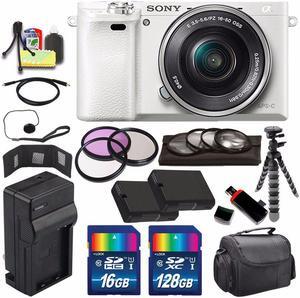 Sony Alpha a6000 Mirrorless Digital Camera with 16-50mm Lens (White) + Battery + Charger + 144GB Bundle 7 - Internationa