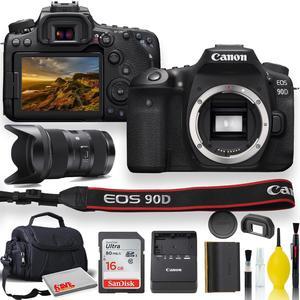 Canon EOS 90D DSLR Camera With Sigma 18-35mm Lens, Soft Padded Case, Memory Card, and More