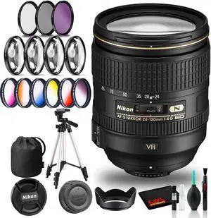 Nikon AF-S NIKKOR 24-120mm ED VR Lens (Intl Model) with Filter Set and Tripod