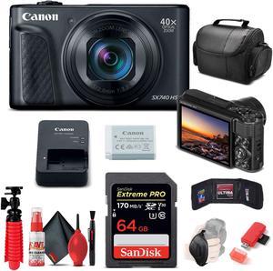 Canon PowerShot SX740 HS Digital Camera Black 2955C001  64GB Card Base Bundle