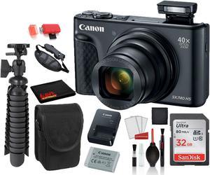 Canon PowerShot SX740 HS Digital Camera Black with SanDisk 32gb SD card  Camera Case  12 Tripod Base Bundle