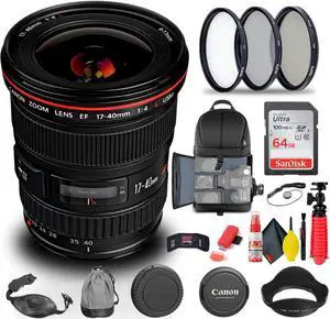 Canon EF 17-40mm f/4L USM Lens (8806A002) + Filter + BackPack + 64GB Card + More