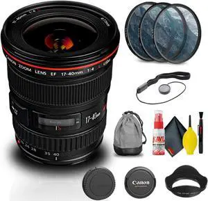 Canon EF 17-40mm f/4L USM Lens (8806A002) + Filter Kit + Cap Keeper Base Bundle