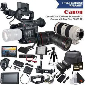 Canon EOS C200 Cinema Camera - Includes 16-35mm Lens, 24-70mm Lens, 70-200mm Lens, with 2 Memory Cards, 2 Extra Batterie