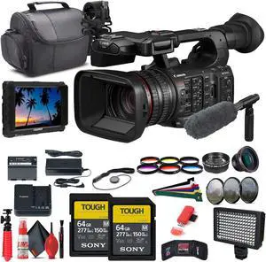 Canon XF605 UHD 4K HDR Pro Camcorder (5076C002) + 4K Monitor + Mic + More Bundle