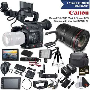 Canon EOS C200 Cinema Camera 2215C002 & 16-35mm f/2.8L II USM Lens with 2 Memory Cards, 2 Extra Batteries, Mic, Case, Le