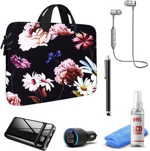 Tablet Travel Accessory Bundle with Black Floral Sleeve