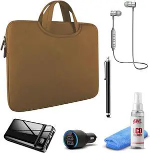 Tablet Travel Accessory Bundle with Brown Sleeve
