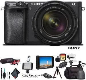 Sony Alpha a6500 Mirrorless Camera W/ 18-135mm Lens ILCE-6500M/B W/ Bag, Zhiyun-Tech Stabilizer, 2x Extra Batteries, Rode Mic, Light, 2x 64GB Memory Cards, 4K Monitor , Plus Essential Accessories