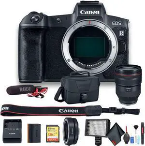 Canon EOS R Mirrorless Digital Camera Intl Model W/ Canon RF 28-70mm Lens, Bag, 128GB Card, Extra Battery, Rode Mic, Extended Warranty, LED Light, Canon Mount Adapter
