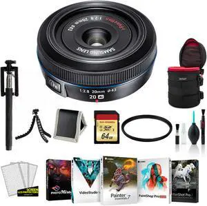 SAMSUNG 20MM F.8 PANCAKE LENS F/ NX Black - Kit with 64GB Memory Card