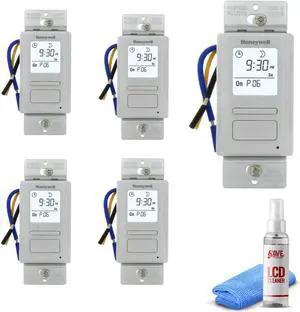 5-Pack Honeywell Timer Switch with Sunrise Sunset Single or 3 Way + LCD Cleaner