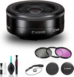 Canon EF-M 22mm f/2 STM Lens (5985B002) + Filter Kit + Cap Keeper + More