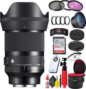 Sigma 35mm f/1.4 DG DN Art Lens for Sony E + 64GB SD Card Bundle