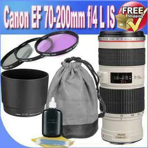 Canon EF 70-200mm f/4 L is USM Lens for Canon Digital SLR Cameras + 67mm 3 Piece Professional Filter Kit + Lens & Camera Cleaning Kit + Lens Pouch Bundle