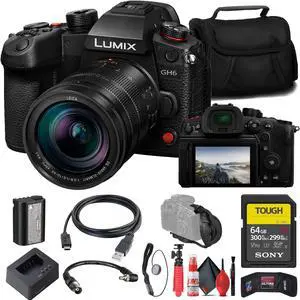 Panasonic Lumix GH6 Mirrorless Camera W/ 12-60mm f/2.8-4 Lens + 64GB Card + More