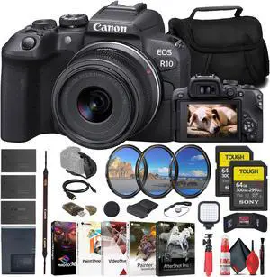 Canon EOS R10 Mirrorless Camera W/ 18-45mm Lens + 2 x 64GB Card + More