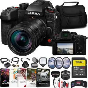 Panasonic Lumix GH6 Mirrorless Camera W/ 12-60mm Lens + Sony 64GB Card + More