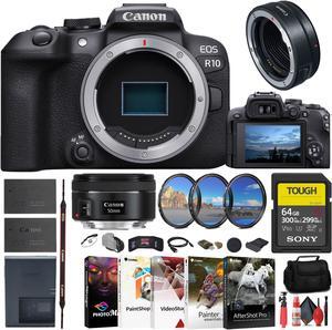 Canon EOS R10 Mirrorless Camera + Canon EF 50mm Lens + Canon Mount Adapter + More