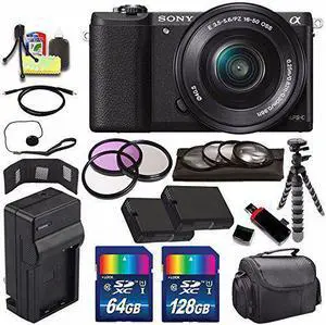 Sony Alpha a5100 Mirrorless Digital Camera with 16-50mm Lens (Black) + Battery + Charger + 196GB Bundle 9 - Internationa