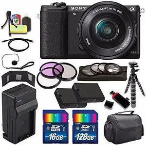Sony Alpha a5100 Mirrorless Digital Camera with 16-50mm Lens (Black) + Battery + Charger + 144GB Bundle 7 - Internationa