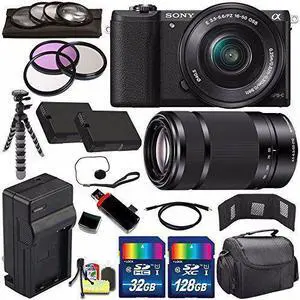 Sony Alpha a5100 Mirrorless Digital Camera with 16-50mm Lens (Black) + Sony E 55-210mm f/4.5-6.3 OSS E-Mount Lens 160GB