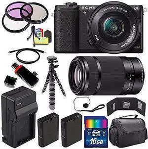 Sony Alpha a5100 Mirrorless Digital Camera with 16-50mm Lens (Black) + Sony E 55-210mm f/4.5-6.3 OSS E-Mount Lens 16GB B