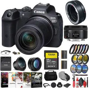 Canon EOS R7 Mirrorless Camera W/ 18-150mm Lens + Canon EF 50mm Lens + More
