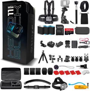 GoPro HERO11 - Action Camera + 64GB Card, 50 Piece Accessory Kit and 2 Batteries