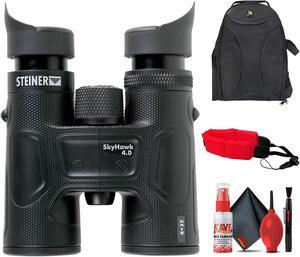 Steiner SkyHawk 4.0 8x32 Binoculars (23360900) Bundle with Padded Backpack, Floating Wrist Strap, and 6Ave Cleaning Kit