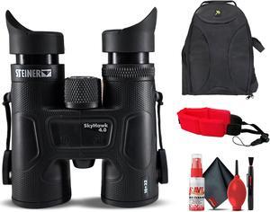 Steiner SkyHawk 4.0 10x32 Binoculars (23370900) Bundle with Padded Backpack, Floating Wrist Strap, and 6Ave Cleaning Kit