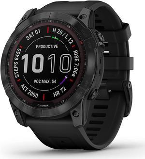 Garmin fenix 7X Sapphire Solar Larger sized adventure smartwatch with Solar Charging Capabilities rugged outdoor watch with GPS touchscreen wellness features black DLC titanium with black band