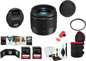 Panasonic Lumix G 25mm f/1.7 ASPH. Lens with 2x 64 Memory Cards and More (International Model)