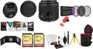 Panasonic Leica DG Macro-Elmarit 45mm f/2.8 ASPH. MEGA O.I.S. Lens with 2x 128GB Memory Cards (International Model)