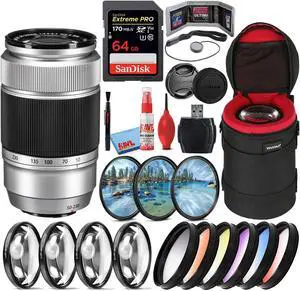 Fujifilm XC 50-230mm f/4.5-6.7 OIS II Telephoto Lens (Silver) + 64GB SD Card