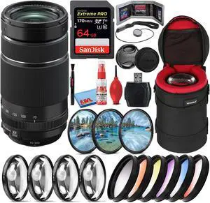 Fujifilm XF 70-300mm f/4-5.6 R LM OIS WR Telephoto Lens + 64GB SD Card Bundle