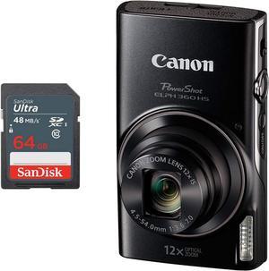 Canon PowerShot ELPH 360 HS Digital Camera + 64GB SD Memory Card (Black)