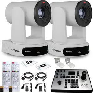 2 x PTZOptics Move 4K PTZ Camera with 30x Zoom (White) (PT30X-4K-WH-G3) + PT-JOY-G4 Controller + 2 x Wall Mount