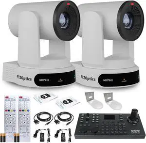 2 x PTZOptics Move 4K PTZ Camera with 30x Zoom (White) (PT30X-4K-WH-G3) + SuperJoy PTZ Controller + 2 x Wall Mount