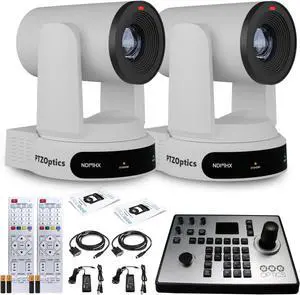 2 x PTZOptics Move 4K PTZ Camera with 30x Zoom (White) (PT30X-4K-WH-G3) + PT-JOY-G4 Controller