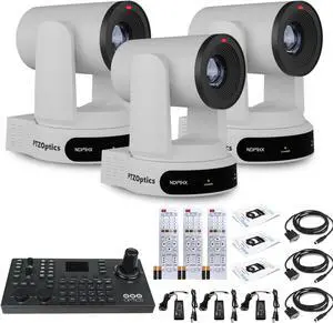 3 x PTZOptics Move 4K PTZ Camera with 30x Zoom (White) (PT30X-4K-WH-G3) + SuperJoy PTZ Controller