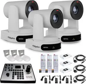 3 x PTZOptics Move 4K PTZ Camera with 30x Zoom (White) (PT30X-4K-WH-G3) + PT-JOY-G4 Controller + 3 x Wall Mount