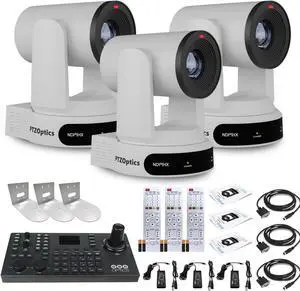 3 x PTZOptics Move 4K PTZ Camera with 30x Zoom (White) (PT30X-4K-WH-G3) + SuperJoy PTZ Controller + 3 x Wall Mount